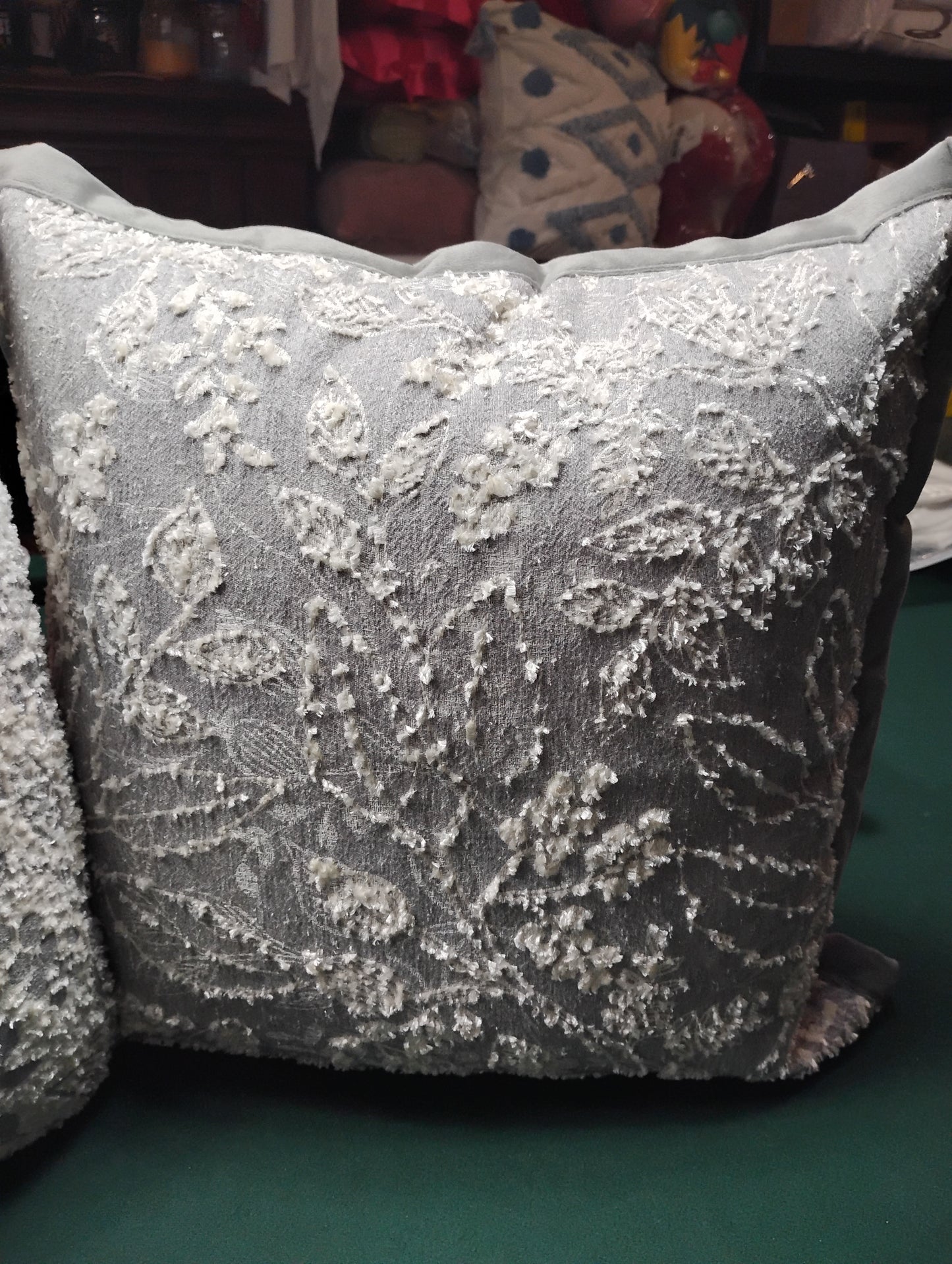 Dec. Pillows Silver & White embroidered